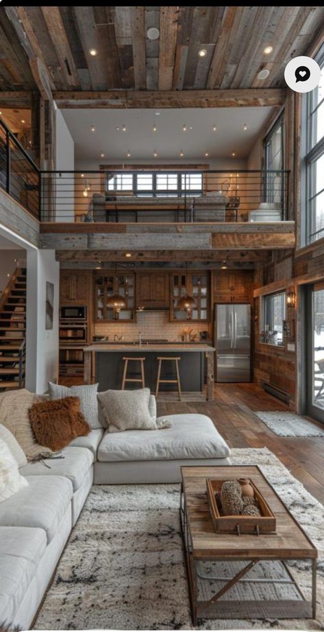 Modern Loft House Design, Modern Loft House, Modern Country Living, Barndominium Interior, Loft House Design, Casa Loft, Barn Style House Plans, Interior Design Per La Casa, Loft House