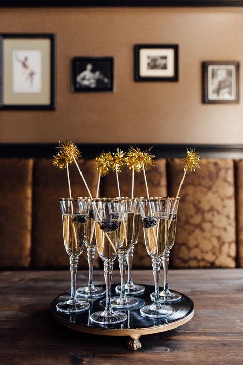 Wedding signature drink | ELEGANT BLACK AND GOLD INSPIRATION SHOOT INSPIRED BY MARVIN GAYE #table #tablesetting #tablescape #tabledecor#centerpieceideas #weddingdecor#weddingdecorations Cocktail Display, Dance Decor, Black And Gold Theme, Gold Drinks, Dance Decorations, Wedding Signature Drinks, Gold Inspiration, Milestone Birthday Party, New Years Wedding