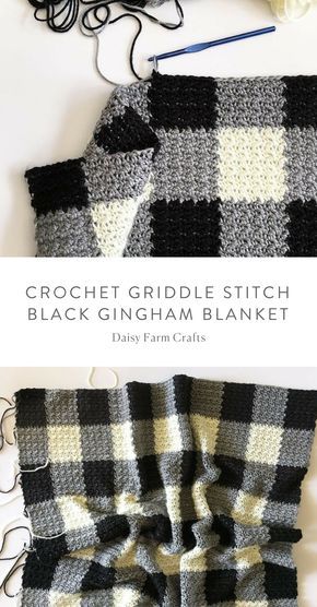 Crochet Blanket Black, Gingham Blanket, Crochet Kids Scarf, Daisy Farm, Plaid Crochet, Knitting Patterns Free Blanket, Crochet Blanket Afghan, Black Gingham, Irish Crochet Dress