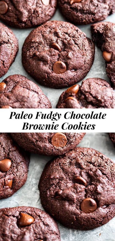 These ultra chocolatey, chewy brownie cookies are based on my paleo brownie recipe. They’re crisp outside and fudgy and chewy inside! Perfect for any occasion and the ideal cookie for any chocolate lover! Paleo, gluten free, dairy free, refined sugar free. #paleo #glutenfree #paleobaking #glutenfreebaking #glutenfreecookies Chewy Brownie Cookies, Paleo Chocolate Cookies, Sugar Free Brownies, Paleo Brownies, Double Chocolate Brownies, Chocolate Brownie Cookies, Grain Free Desserts, Baking With Almond Flour, Recipe Gluten Free