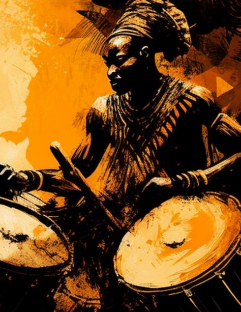 African drums are not just musical instruments; they are also an important part of African culture and history. They have been used for communication, ritual, and celebration, and are often played in groups as a way to build community and strengthen social ties. Afro Canvas Painting, African History Art, African Music Art, Cultural Poster Design, African Art Paintings Culture, African Dance Art, African Graphic Design, African Culture Art, Black Culture Art