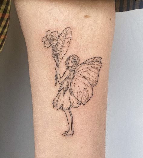 Kendall Tattoo, Spray Tattoo, Flower Fairies Books, Whimsical Tattoos, Sisters Tattoo, Tattoos For Women Flowers, Fairy Tattoo, Jewelry Tattoo, Book Tattoo