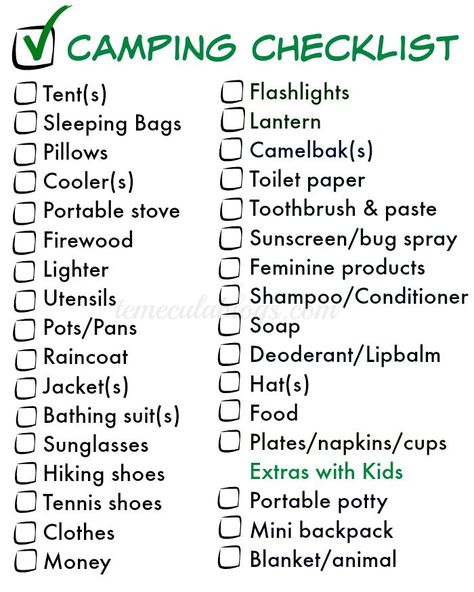 The essential things to pack for camping! Here is a free printable checklist to download too to make sure you don't forget anything. #camping #printable #free #checklist Things To Pack For Camping, Pack For Camping, Zelt Camping, Things To Pack, Camping Desserts, Camping List, Festival Camping, Hiking With Kids, Printable Checklist