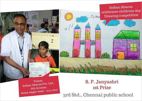 Indian Abacus celebrates childrens day Drawing competition-12.11.2017. Janyashri.S.P 1st Prize 3rd Std Chennai Public School indianabacus.com Drawing Competition, Public School, Chennai, Celebrities, Drawings