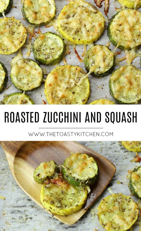 Roasted zucchini and squash is a quick and easy side dish that's ready for the oven in minutes. Sliced zucchini and squash are coated in Italian seasoning and parmesan cheese then roasted in the oven. Parmesan Roasted Zucchini, Roasted Zucchini Recipes, Squash Roasted, Zucchini And Squash, Roasting Vegetables, Roasted Zucchini, Roast Zucchini, Zucchini Squash, Roasted Squash