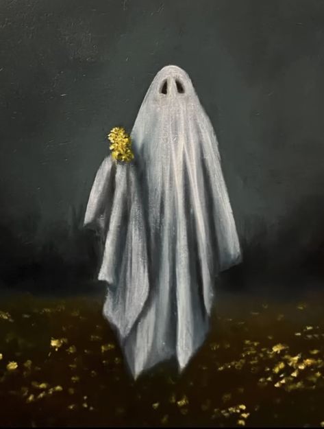 Creepy Surreal Art, Dark Art Aethstetic Painting, Weird Art Aesthetic Dark, Oil Pastel Ghost, Ghost Oil Pastel, Creepy Painting Ideas Dark Art, Antique Ghost Painting, Fairy Grunge Painting Ideas, Halloween Ghost Paintings On Canvas