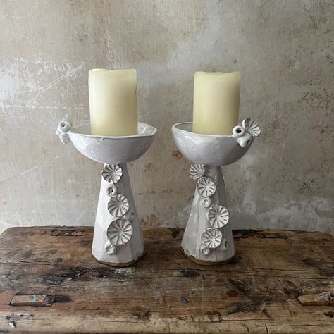 LoriShaulCeramics - Etsy Handmade Ceramic Candle, Tall Pillar Candles, Christmas Candlesticks, Candelabra Centerpiece, White Candle Sticks, Curated Home, Modern Dinnerware, Advanced Ceramics, Pottery Handbuilding