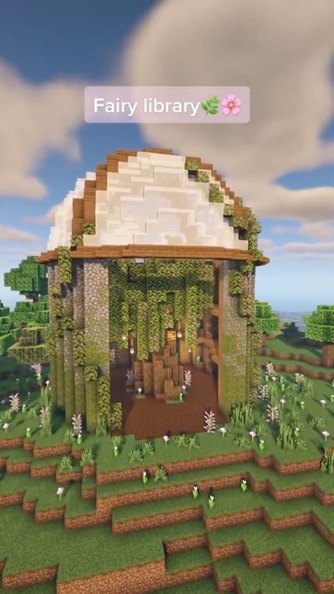 Fairy Aesthetic Minecraft Builds, Adorable Minecraft Builds, Minecraft Stronghold Design, Fairycore Minecraft Builds No Mods, Fairycore Minecraft Ideas, Fairy Library Minecraft, Minecraft Witch Builds, Fairy Builds Minecraft, Minecraft Inspo Aesthetic