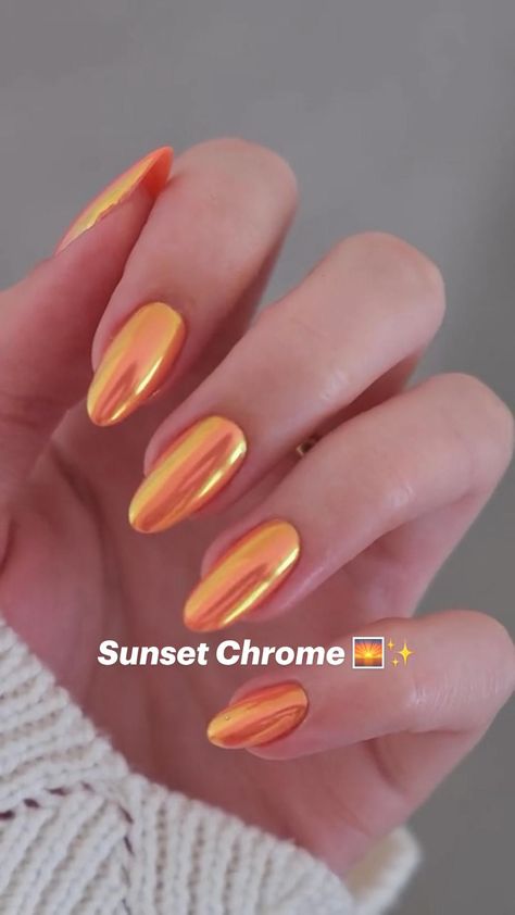 Natural Nail Art, Chrome Nails Designs, Sparkly Nails, Cute Nail Art, Orange Nails, Chic Nails, Easy Nail Art, Chrome Nails, Nail Accessories