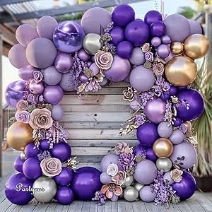 Purple Gold Balloon Arch Kit Double Stuffed Dark Purple Dusty Light Lavender Silver Balloon Garland with 18inch Foil Lilac Balloons for Birthday Baby Shower Bridal Wedding Party Decoration Silver Balloon Garland, Gold Balloon Arch, Lilac Balloons, Balloons For Birthday, Balloon Arch Kit, Silver Balloon, Light Lavender, Arch Kit, Balloon Arch