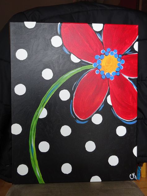 Polka Dot Flower Polka Dot Painting Ideas, Christmas Status, Kids Canvas Art, Simple Canvas Paintings, Paint Night, Canvas Painting Designs, Acrylic Painting For Beginners, Canvas Painting Diy, Dot Art Painting