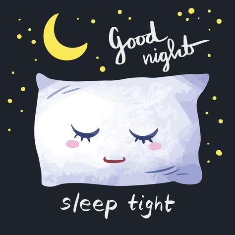 Cute sleeping pillow character. Good night sleep tight themed vector illustration with moon and stars decorations with cartoon styled art drawing. Sleep Illustration Bedtime, Sleep Illustration Art, Moon And Stars Decorations, Sleep Well Good Night, Good Night Cartoon, Good Night Illustration, Nite Quotes, October Magic, Stars Decorations