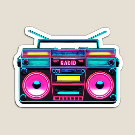 Get my art printed on awesome products. Support me at Redbubble #RBandME: https://www.redbubble.com/i/magnet/Neon-Boombox-by-DianaSadGirl/157652153.TBCTK?asc=u Boombox Art, Cassette Tapes, Art Work, Science Poster, Colorful Prints, Stranger Things Fanart, Old School, Awesome Products, Magnets