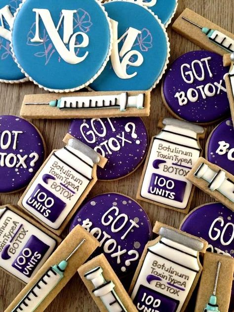 Botox Themed Party, Botox Cookies, Spa Cookies, Med Spa, Grad Party, Grad Parties, Cookie Decorating, Party Themes, Party Favors