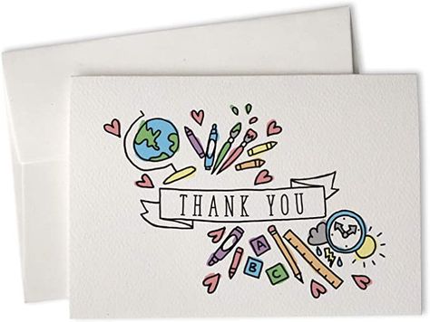 Cards For Art Teacher, Last Day Of School Teacher Card, School Thank You Cards, Diy Cards For Teachers Appreciation, Preschool Teacher Birthday Gifts, Thank You Drawing For Teacher, Thank U Cards For Teachers, Cards To Make For Your Teacher, Thank You Card For Math Teacher