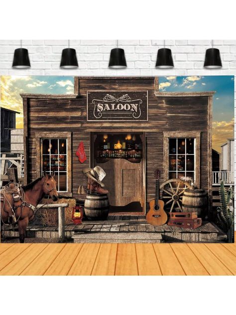 Type a  Collar  ABS   Embellished   Event & Party Supplies Horse Barn Door, Cowboy Backdrop, Horse Barn Doors, Western Ideas, Western Bar, Wooden Barn Doors, Western Saloon, Cowboy Theme Party, Video Backdrops