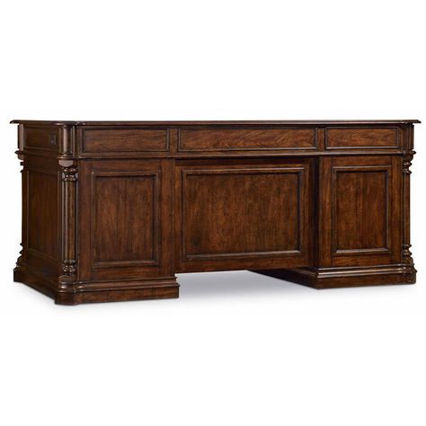 Hooker Furniture Leesburg Executive Desk 5381-10562 | Bellacor Brown Leather Ottoman, Wood Office Desk, Brown Leather Chairs, King Upholstered Bed, Workspace Inspiration, Hooker Furniture, Executive Desk, Décor Diy, Mahogany Wood