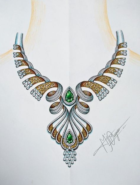 Jewellery Designs Sketches, Tanmoniya Design, Jewellery Design Sketch, Diamond Necklace Drawing, Jewelry Design Drawing Necklaces, Necklace Sketch, Jewelry Design Sketch, Sketch Unique, Illustration Accessories