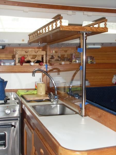 Galley Shelf | Sailboat Owners Forums Sailboat Galley, Boat Galley, Bright Star, Wine Rack, Breakfast Bar, Shelves, Wine, Home Decor, Home Décor