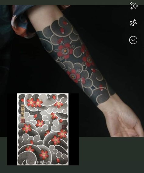 Japanese Style Cover Up Tattoo, ရာကူဇာ Tattoo, Asian Themed Tattoos, Japanese Forearm Tattoos, Japanese Tattoo Filler, Japanese Flower Tattoo Men, Japanese Pattern Tattoo, Japanese Sleeve Tattoo Design, Japanese Cover Up Tattoo