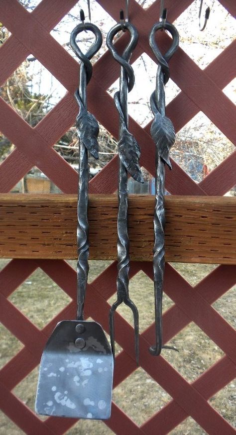 Rustic Hand Forged Earrings, Forged Bbq Tools, Making Blacksmith Tongs, Hand Forged Fireplace Tools, Forged Knife Blacksmithing, Bbq Tool Set, Forging Tools, Custom Metal Work, Blacksmith Tools