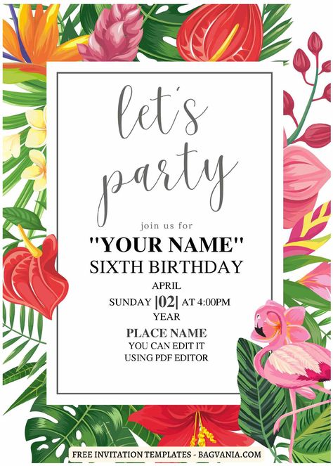 Hawaiian Invitations, Flamingo Birthday Invitations, Flamingo Invitation, Hawaiian Party Theme, Pineapple Birthday, Hawaiian Birthday, 60th Birthday Invitations, Flamingo Birthday, Disney Invitations