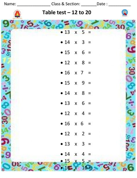 Tables test 12 to 20 worksheet Dodging Tables Worksheet, Place Value Worksheets, Holiday Homework, Time To The Hour, Math Interactive, Tens And Ones, Math Words, School Subjects, Online Workouts