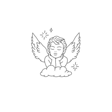 Cherub Outline, Small Angel Tattoo, Cherub Tattoo, Beginner Tattoos, Flash Tattoo Designs, Sketch Tattoo Design, Cute Tiny Tattoos, Tattoo Stencil Outline, Classy Tattoos