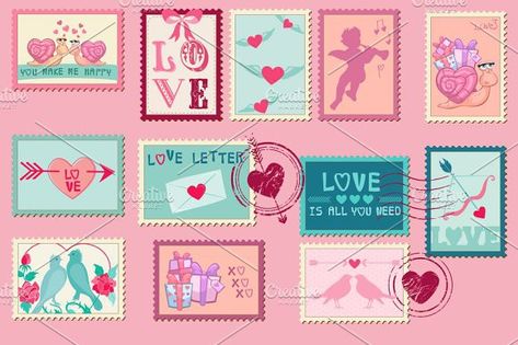 Scrapbook Accessories, Valentine Stamps, Valentines Illustration, Design Invitation, Valentine Coloring, Love Stamps, Love Hug, Valentine Wedding, Love Stickers