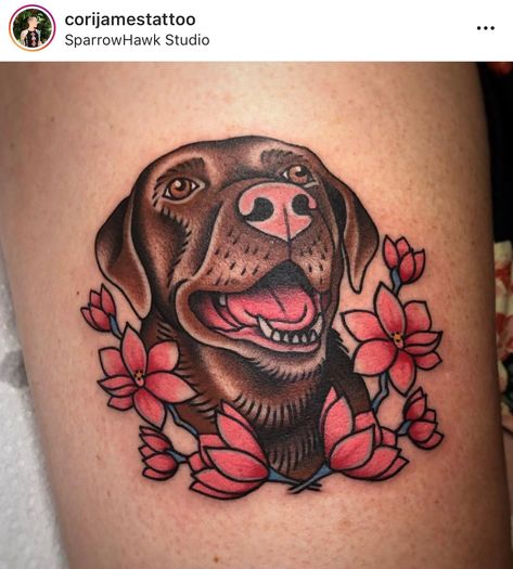 Lab Traditional Tattoo, American Traditional Labrador Tattoo, Black Lab Traditional Tattoo, Traditional Labrador Tattoo, American Tradition Dog Tattoo, Chocolate Lab Tattoo, Linework Dog Tattoo, Neo Trad Dog Tattoo, American Traditional Dog Tattoo