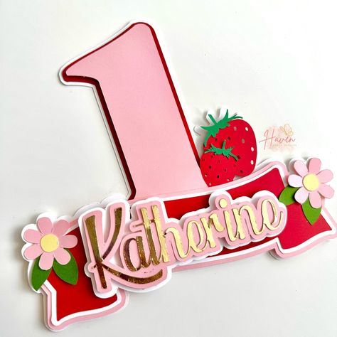 Berry First Birthday Cake, Strawberry Cake Topper, Berry 1st Birthday, Berry First Birthday, Strawberry Birthday, First Birthday Cake Topper, Strawberry Party, First Birthday Cake, First Birthday Cakes