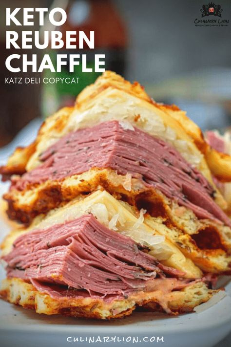 Keto Pastrami Recipe, Bread Chaffles, Katz Deli, Keto Reuben, Keto Sandwiches, Keto Entrees, Keto Sandwich, Chaffle Recipes, Spicy Ketchup