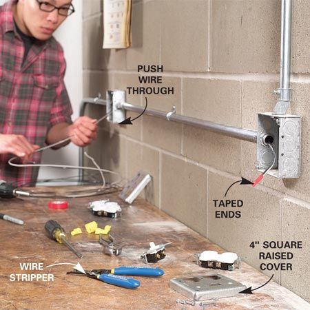 How to Install Surface-Mounted Wiring and Conduit & GFCI Installation Electrical Tips, Home Electrical Wiring, Electrical Conduit, Wire Cover, House Wiring, Diy Electrical, Electrical Projects, Electric House, Family Handyman