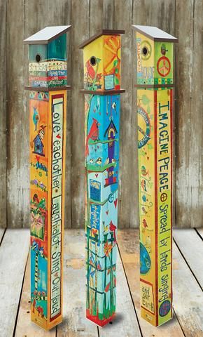 Peace Pole, Peace Bird, Garden Totem, Art Pole, Painted Post, Garden Totems, Garden Poles, Pole Art, Healing Garden