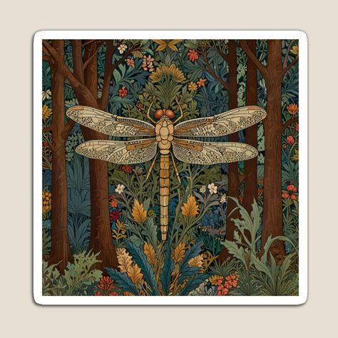 Get my art printed on awesome products. Support me at Redbubble #RBandME: https://www.redbubble.com/i/magnet/Vintage-art-nouveau-dragonfly-woodland-forest-botanical-garden-forest-by-hollycooper/161527281.TBCTK?asc=u Dragonfly Artwork, Garden Forest, Boho Chic Accessories, Art Nouveau Illustration, Vintage Dragonfly, Forest Tapestry, Flower Tile, Floral Tiles, Dragonfly Art