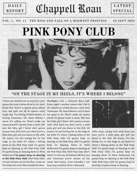 Pink Pony Club - Chappell Roan, newspaper digital wall print Pink Pony Club Lyrics, Chappell Roan Aesthetic Pink Pony Club, Pink Pony Club Poster, Chapelle Roan Poster, Chappell Roan Print, Chappell Roan Pink Pony Club, Pink Pony Club Party, Chappel Roan Poster, Chappell Roan Poster