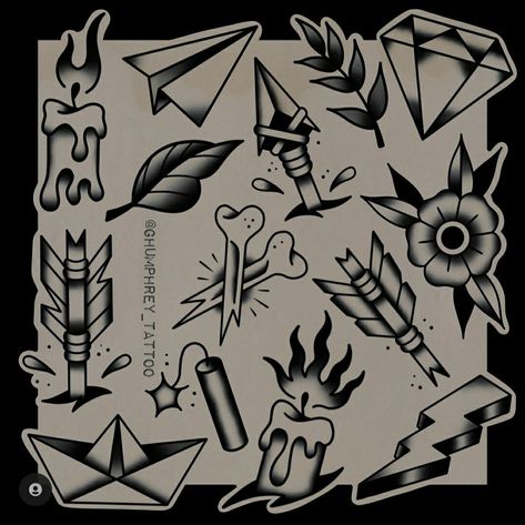 Small Traditional Tattoo, Skitse Bog, Traditional Tattoo Stencils, Traditional Tattoo Drawings, Tato Flash, Tato Tradisional, Traditional Black Tattoo, Vintage Style Tattoos, Traditional Tattoo Flash Art