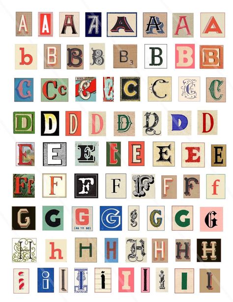 Retro Printable Alphabet Letters, Vintage Alphabet Cliparts,scrapbook Paper Fonts Junk Journal - Etsy Vintage Fonts Alphabet, Letters Vintage, Letter Collage, Scrapbook Fonts, Scrapbook Letters, Vintage Alphabet, Retro Printables, Bullet Journal Font, Journal Fonts