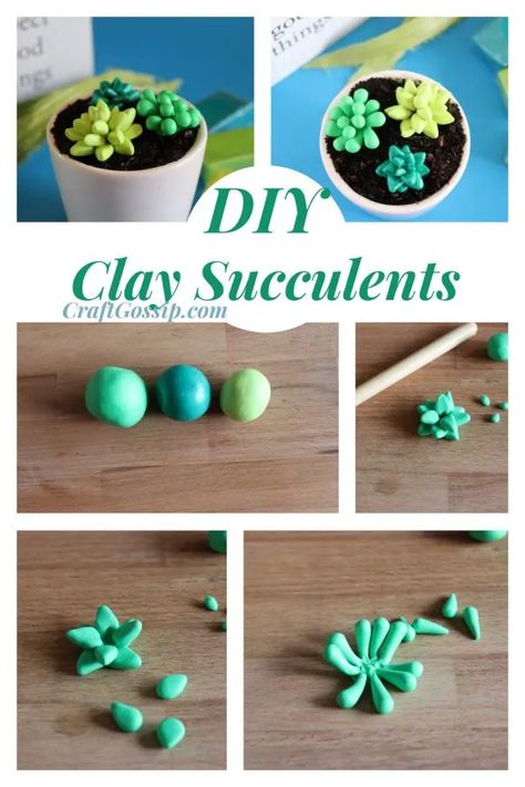 DIY Clay Succulents — CraftBits.com Polymer Clay Succulent Tutorial, Polymer Succulents, Polymer Clay Step By Step, Clay Succulents, Easy Polymer Clay, Hanging Craft Ideas, Clay Inspo, Diy Earrings Polymer Clay, Hanging Craft