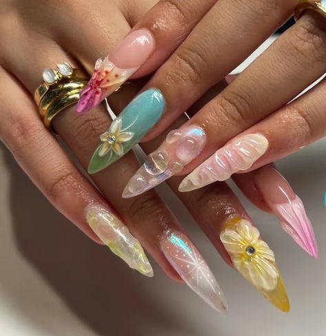 Tropical Nails Long, Nails And Rings, Orchid Nails, Unghie Sfumate, Kutek Disney, Tropical Nails, Really Cute Nails, Unique Acrylic Nails, Fire Nails