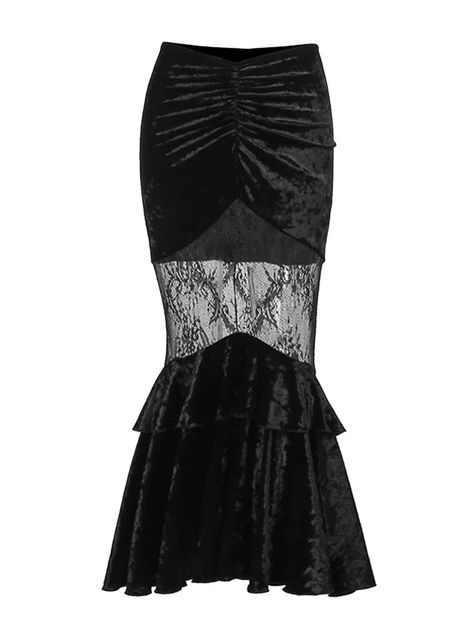 Shop Black Vintage Online – Page 12 | Retro Stage Backless Outfit, Women Lace Blouse, Girls Long Dresses, Nature Dress, Dark Style, Middle Age Fashion, Fishtail Skirt, Half Skirt, Velvet Skirt