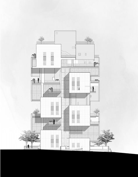 Architectural Exterior Design, Apartment Designs Exterior, Faced Design Architecture, Block Of Flats Architecture, Housing Projects Architecture, Apartment Sketch, Apartment Design Architecture, Building Elevation Design, Apartment Building Design