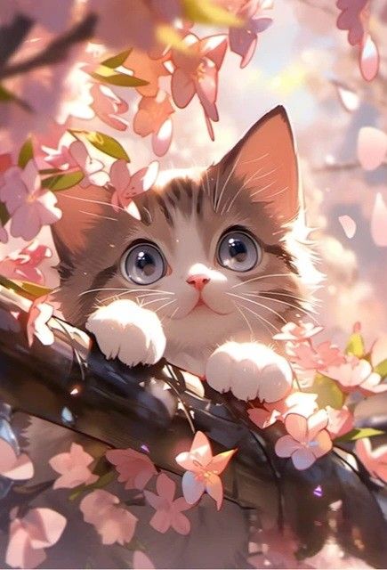 Kitten With Flowers, Chat Kawaii, Kitten Drawing, Unicorn Pictures, Images Kawaii, Cute Animal Drawings Kawaii, Cute Animals Images, Anime Cat, Kawaii Cat