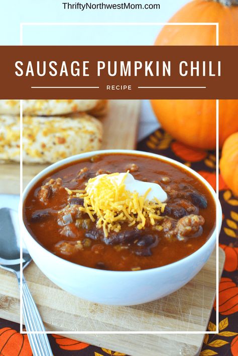 This Slow Cooker Sausage and Pumpkin Chili is perfect for an Oktoberfest celebration or a hearty fall soup. Sausage Chili, Slow Cooker Sausage, Rv Cooking, Pumpkin Chili Recipe, Friends Recipes, Pumpkin Chili, Fall Soup, Fall Evening, Fall Comfort Food