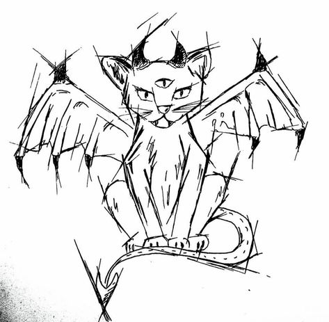 Satanic Cat Tattoo, Satanic Drawings Sketches, Bad Cat Drawing, Satanic Doodles, Satanism Drawing, Demon Cat Drawing, Satanic Drawings Easy, Satanistic Drawing, Evil Cat Drawing