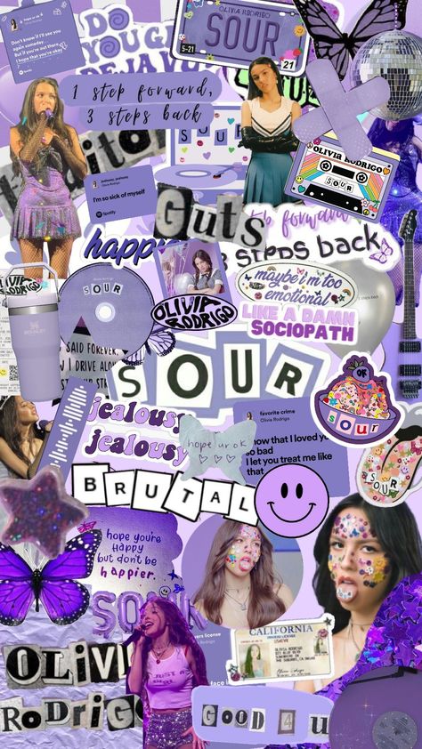 #ifollowback #roadto1k #shuffles #fyp #sour #oliviarodrigosour #oliviarodrigo #collagewallpaper #collage #purple #songs Pop Queen, Olivia Rodrigo, Pop Star, Cute Wallpapers, Songs, Collage, Purple