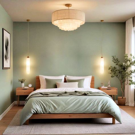 Bed Rooms Ideas Wallpaper, Bedroom Green Walls Ideas, Small Bedroom Green Walls, Pistachio Bedroom, Room Ideas Aesthetic Clean, Sage Green Interior Design, Sage Bedroom Ideas, Small Bedroom Color Ideas, Sage Green Room