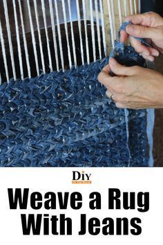 Upcycle your old jeans into a stylish denim rug. This easy DIY project is perfect for beginners and will give your home a new #Weave_Rag_Rug #Denim_Rag_Rugs_Diy #Square_Rag_Rug_Diy #Denim_Braided_Rug_How_To_Make Weave Rag Rug, Square Rag Rug Diy, Denim Woven Rug, Weaving A Rug On A Loom, Denim Weaving Old Jeans, Jean Rugs Diy How To Make, Rag Rug Weaving Tutorials, Making Rag Rugs, Woven Rag Rug Patterns