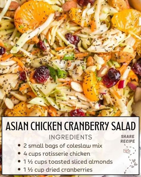 Chicken Cranberry Salad, Apple Cranberry Salad, Chicken Cranberry, Turkey Salad, Cranberry Salad, Leftover Turkey Recipes, Best Salad Recipes, Asian Chicken, Coleslaw Mix