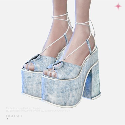 Charonlee: 【Ruched Lace-up Platform Sandals】 Sims 4 Platform Sandals, Sims 4 Alpha Shoes, Sims 4 Cc Platform Shoes, Sim4 Cc, Ts4 Clothes, Ts4 Mods, Cc Shoes, Sims 4 Cc Shoes, Boho Sandals